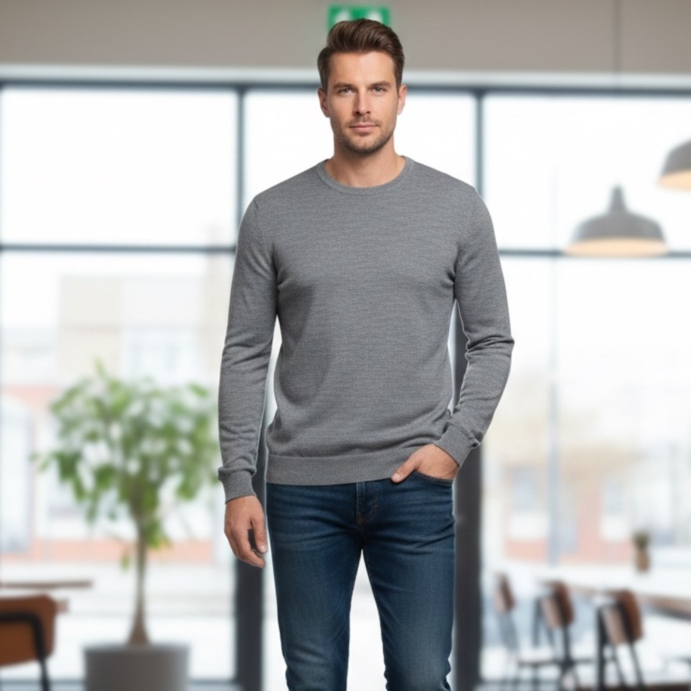 Men’s Jos. A. Banks. 100% Fine Merino Wool Gray Sweater Lightweight XL